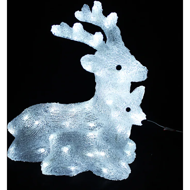 Acryl Hirsch mit Rehkitz 60 LEDs kaltweiß Außenbeleuchtung