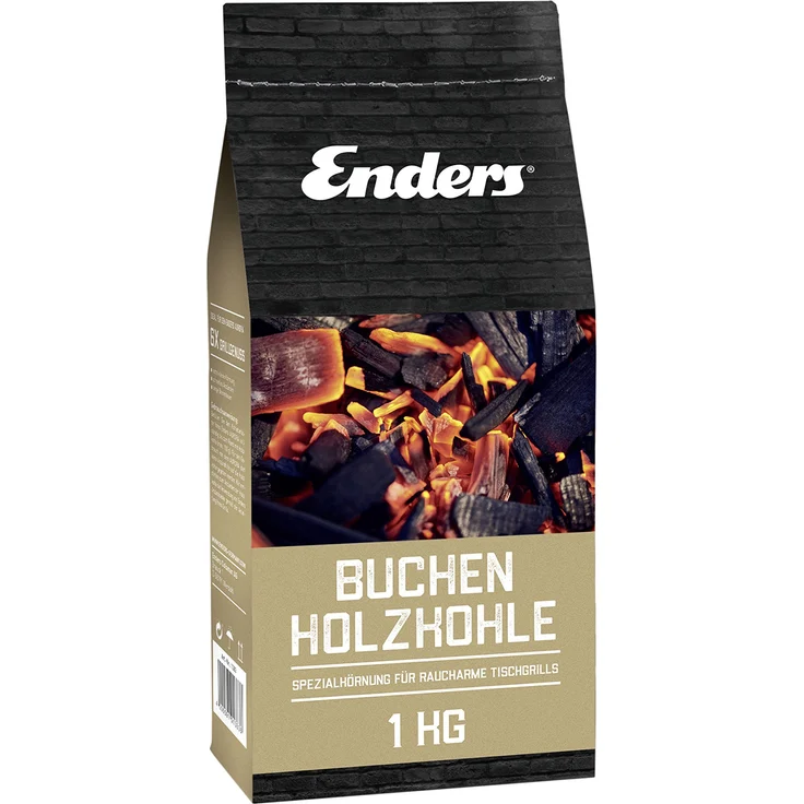 Enders Buchenholzkohle für AURORA Tischgrill 1383, rauchfrei BBQ Grill, Buchen-Holzkohle für schenlles Anzünden, 1 KG – Bild 1