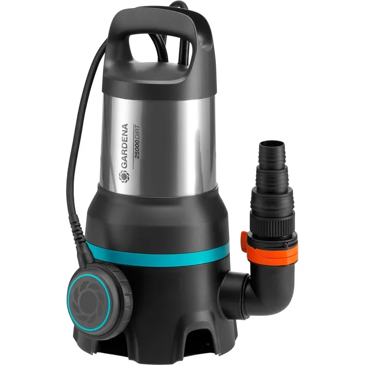 Gardena Schmutzwasser-Tauchpumpe 25000 (9046-20) Schmutzwasserpumpe 1.100 Watt 25.000 l/h Entwässerung max. Förderhöhe 11 m max. Förderdruck 1,1 bar max. Partikelgröße 38 mm