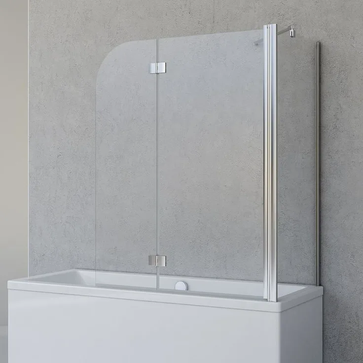 Duschabtrennung für Badewanne Angle, 2-teilig mit Seitenwand, Profilfarbe Chromoptik, 5 mm Sicherheitglas (ESG) Klar hell, Faltwand: 112 x 142 cm,