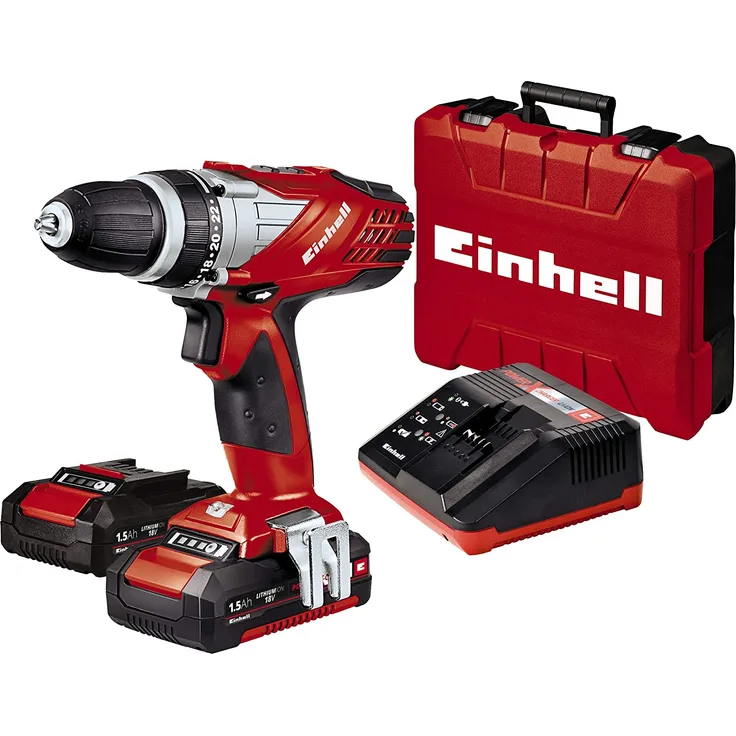 Einhell Akkuschrauber TE-CD 18 Li Set Power X-Change PXC (Li-Ion, 18 V, 2 Gang, 48 Nm, LED-Licht, Koffer, 2 x 1,5 Ah Akku und Ladegerät)