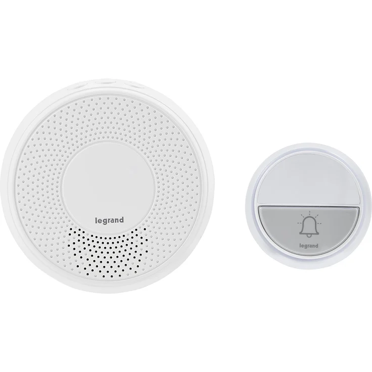 Legrand, Funkklingel-Set Komfort 230V mit wasserdichtem Klingeltaster (IP44) batteriebetrieben, 1x Gong mit Plug-in für Steckdosen, 15 Melodien, 1x Klingeltaster 100m Reichweite, 094254 – Bild 1