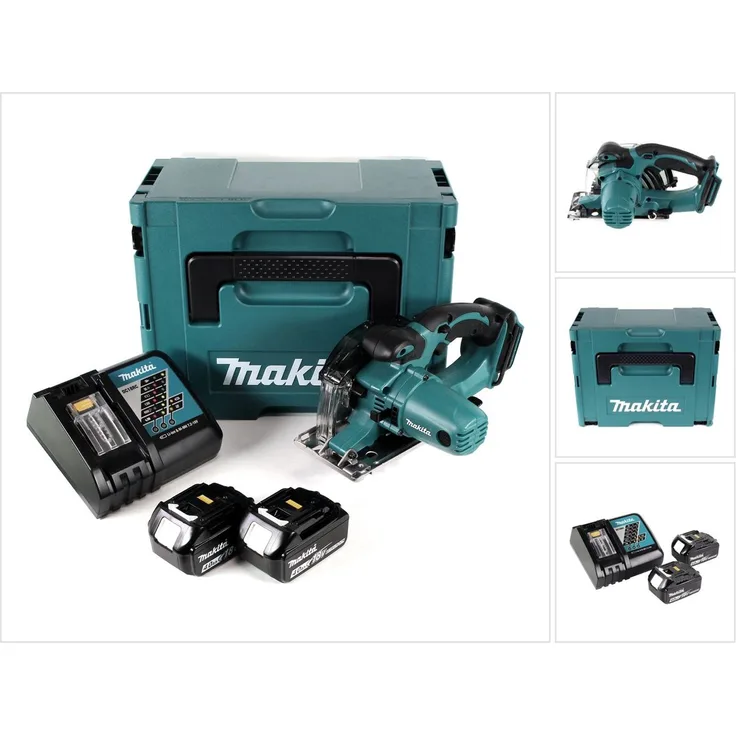 Makita DCS 552 RMJ 18 V Akku Metall Handkreissäge 136 mm im Makpac + 2x 4,0 Ah Akku und Lader + Sägeblatt und Schutzbrille
