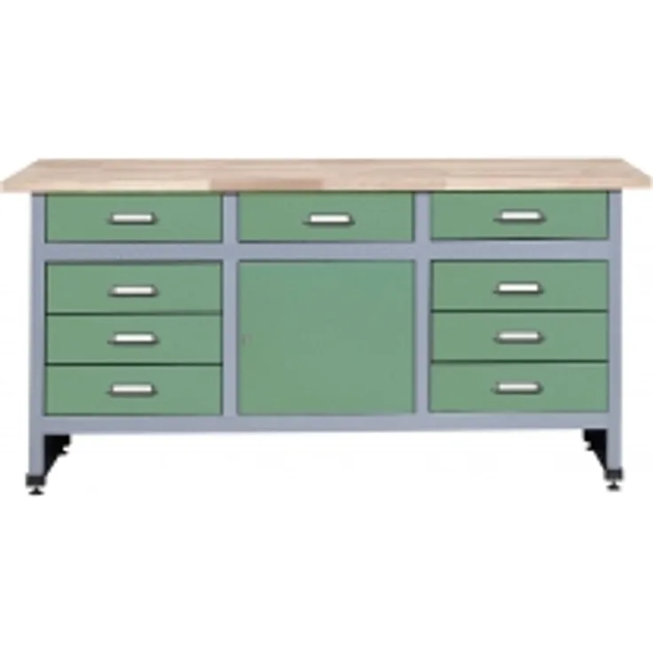 Küpper 12871 Werkbank 9 Schubladen, 1 Tür Grün, Silber-Grau 1700 mm x 840 mm x 600 mm