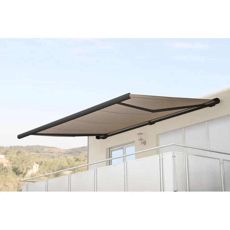 Mendler Elektrische Kassettenmarkise T122, Markise Vollkassette 4x3m Polyester Sand, Rahmen anthrazit