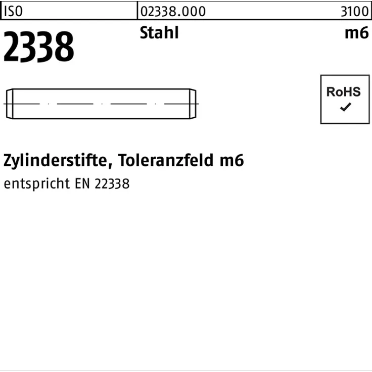 DIVERSE Zylinderstift ISO 2338 8 m6 x 80 Stahl ISO 2338
