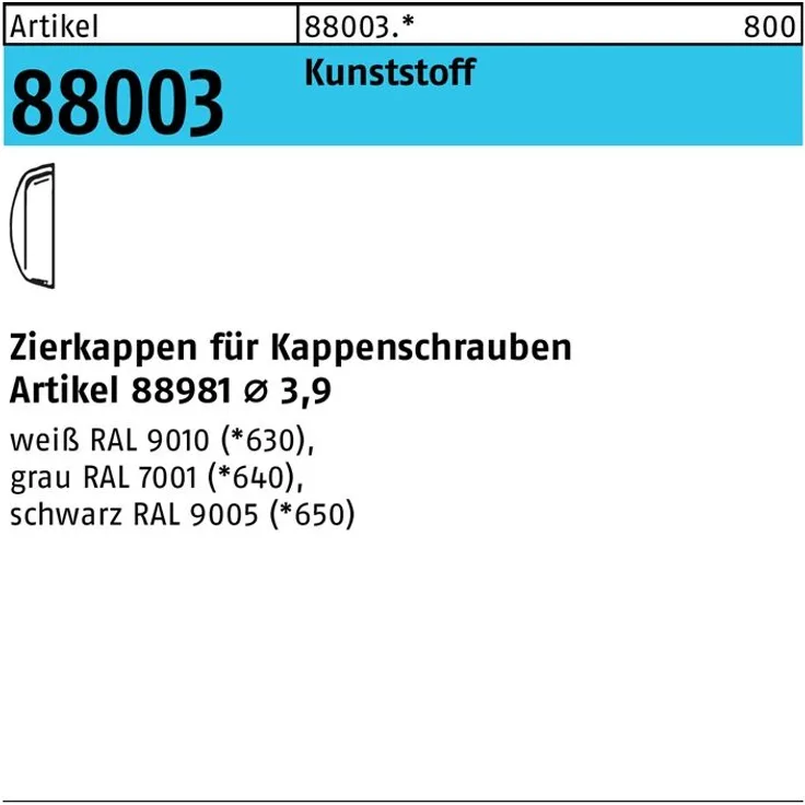 Reyher Zierkappe R 88003 f.Kappenschr. F. 3,9 Kunststoff grau