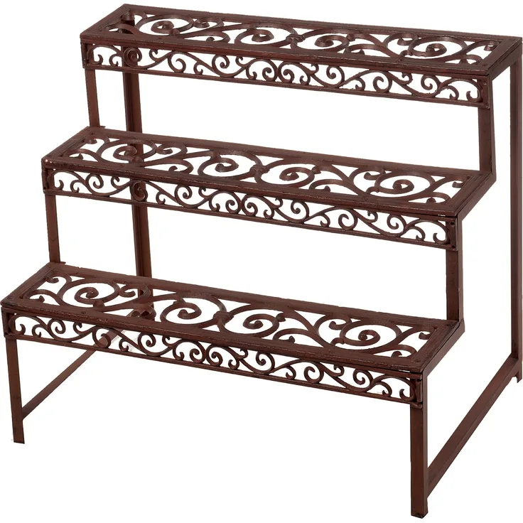 Esschert Design Balkon Pflanzentreppe, Blumenregal aus rötlichem Gusseisen, rechteckig, ca. 79 cm x 49 cm x 66 cm