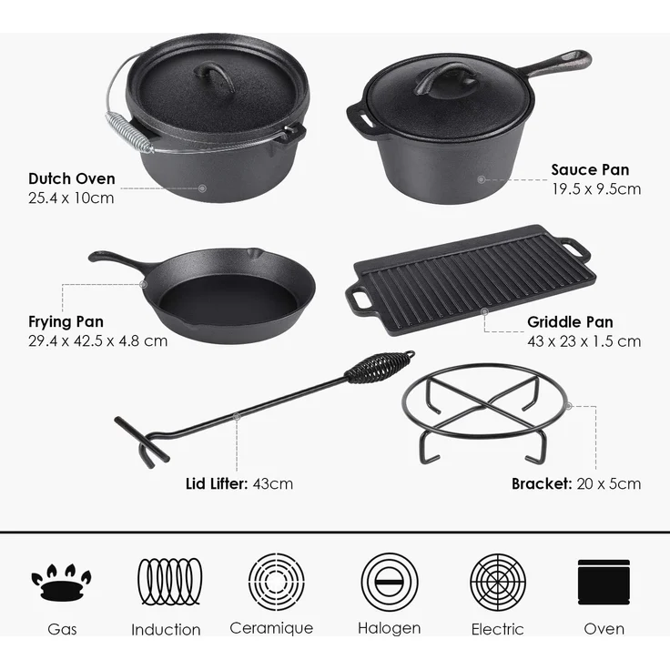 El Fuego Dutch Oven Set 7-teilig, schwarz – Bild 4