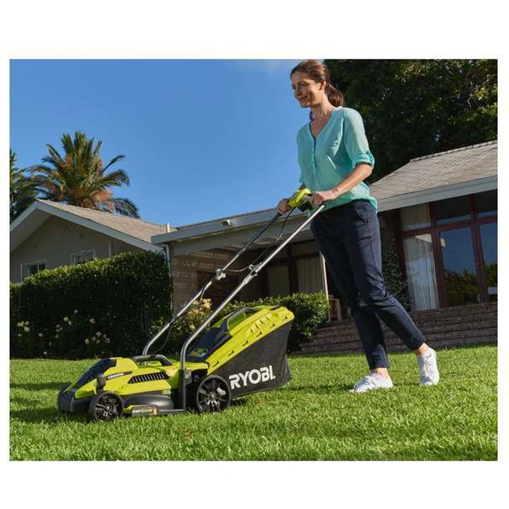 Ryobi Elektro-Rasenmäher RLM13E33S, Grasmäher mit 1300 W, 33 cm Schnittbreite, 5-stufige zentrale Schnitthöhenverstellung, EasyEdge Rasenkamm, 35 l Textil-Grasfangsack mit Hardtop, Art.-Nr. 5133002343 – Bild 11