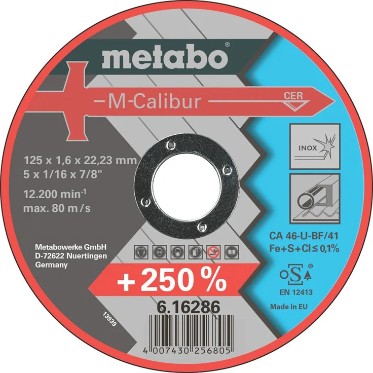 Metabo Trennscheibe M-Calibur Inox TF 41 (eisen-, schwefel- und chlorfrei, 125x1,6x22,23 mm, 12200-min) 616286000