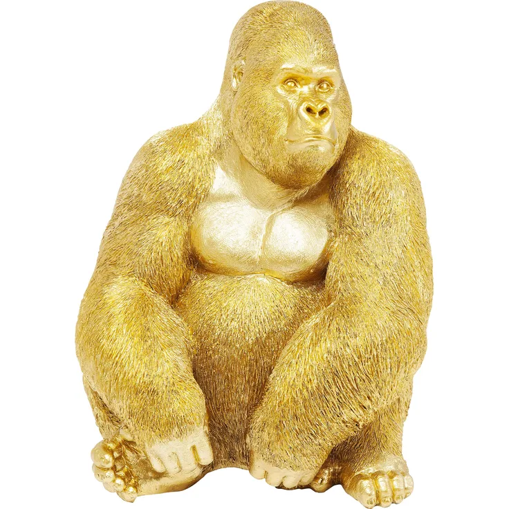Kare Design Deko Figur Gorilla Side XL Gold, große Dekofigur in Form eines Gorillas, ausgefallene Wohnzimmer Dekoration, Dekofigur Gorilla Gold, Dekoobjekt Affe (H-B-T)76x60x55cm