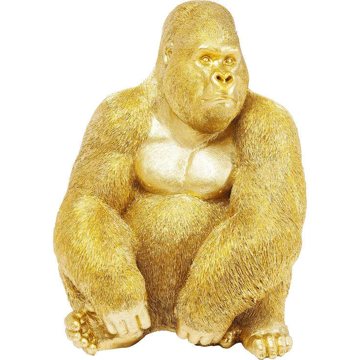 Kare Design Deko Figur Gorilla Side XL Gold, große Dekofigur in Form eines Gorillas, ausgefallene Wohnzimmer Dekoration, Dekofigur Gorilla Gold, Dekoobjekt Affe (H-B-T)76x60x55cm