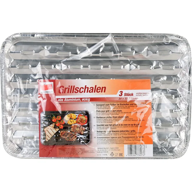 QUICKPACK Alu-Grillpfannen 3 Stück 34 x 22,5 x 3 cm