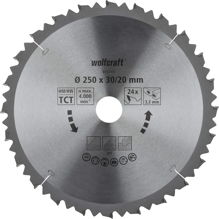 wolfcraft 6552000 Kapp- und Gehrungssägeblatt ø 250 mm - schnelle, grobe Schnitte