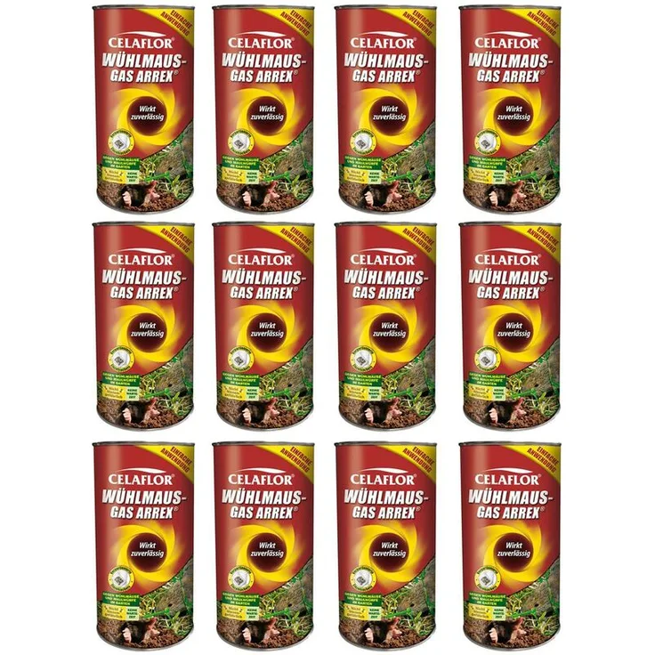 12 x 250 g Celaflor Wühlmaus-Gas Arrex Maulwurf Vergrämungs Vertreibungsmittel