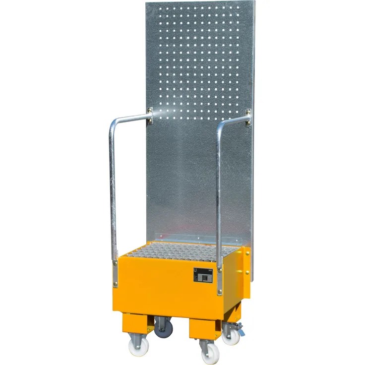Bauer Fahrbare Auffangwanne mit Lochplattenwand LPW 60-1, lackiert, Gelborange