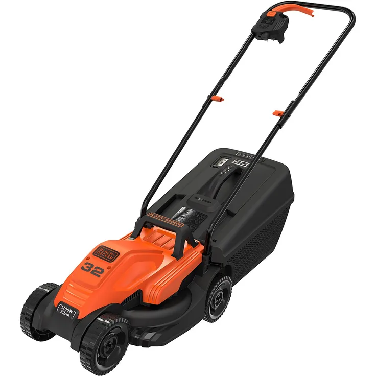 Black+Decker Elektro-Rasenmäher - 1.200 W, 32cm Schnittbreite, 3-fach axial Schnitthöhenverstellung, 30l Grasfangbehälter, ideal für kleine Gärten BEMW451