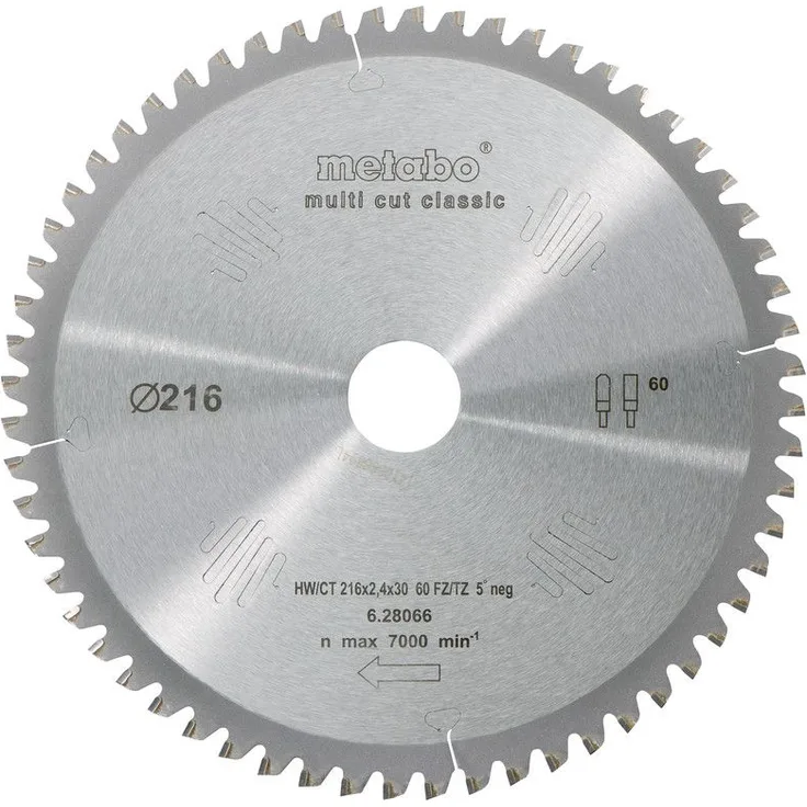 Metabo Sägeblatt multi cut - classic, 254x2,6/1,8x30 Z60 FZ/TZ 5°neg - 628285000