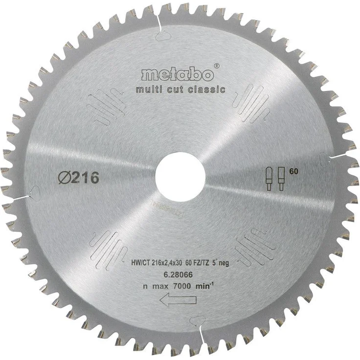 Metabo Sägeblatt multi cut - classic, 254x2,6/1,8x30 Z60 FZ/TZ 5°neg - 628285000