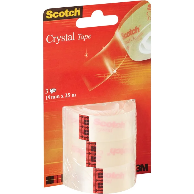 Scotch A61925R3 Crystal Klebeband, 19 mm x 25 m, transparent, 3 Rollen