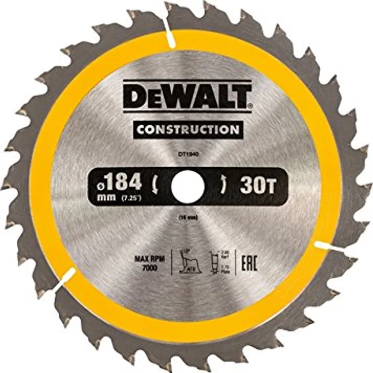 Dewalt Bau-Kreissägeblatt für Handkreissägen (184-16, 30WZ, für universellen Einsatz auf Handkreissägen, 1 Stück) DT1940-QZ