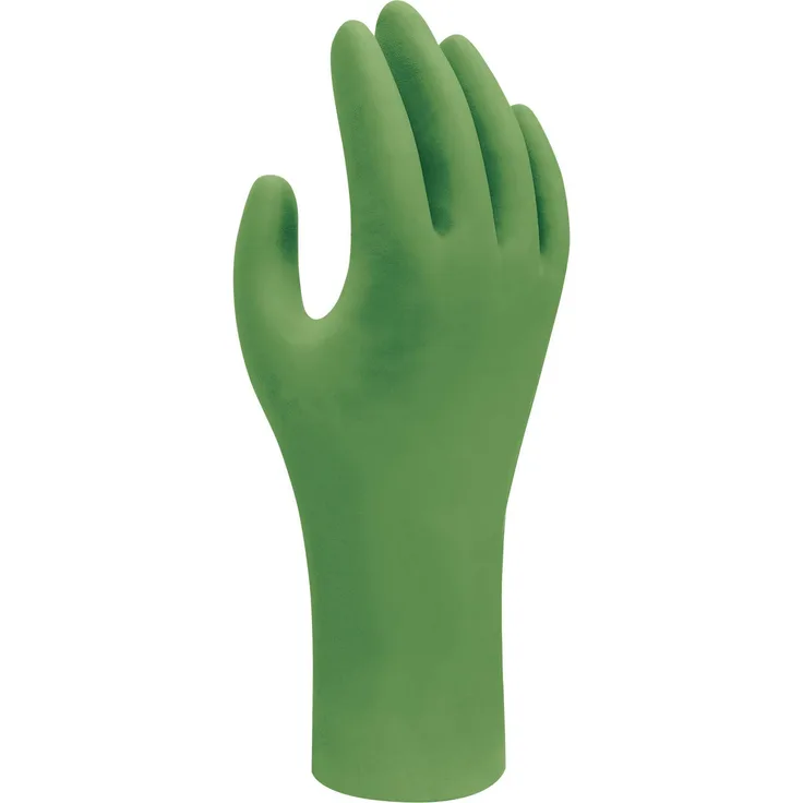 SHOWA 6110PF, Biologisch abbaubar, Nitril - Beschichtung, Einweghandschuh, Grün, 7/S
