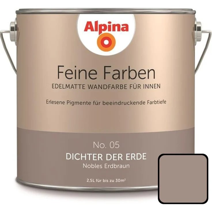 Alpina Feine Farbe No. 05 2,5 l, nobles erdbraun, Dichter der Erde, bis zu 30 m² Wandfläche – Bild 1