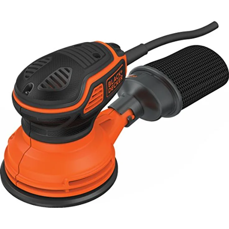 Black+Decker Exzenterschleifer (240W, mit integrierter Staubabsaugung, zum Schleifen-Polieren, werkzeugloser Zubehörwechsel, ergonomisches Griffdesign, Klettfix-System) KA199