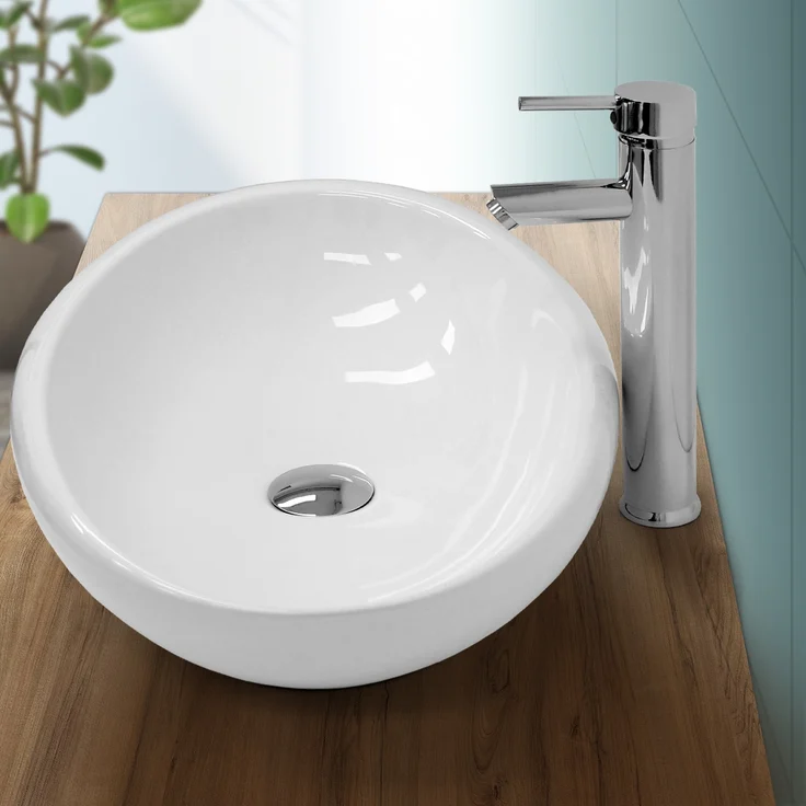 ECD Germany Waschbecken 585x375x145 mm aus Keramik Oval Weiß – Bild 1