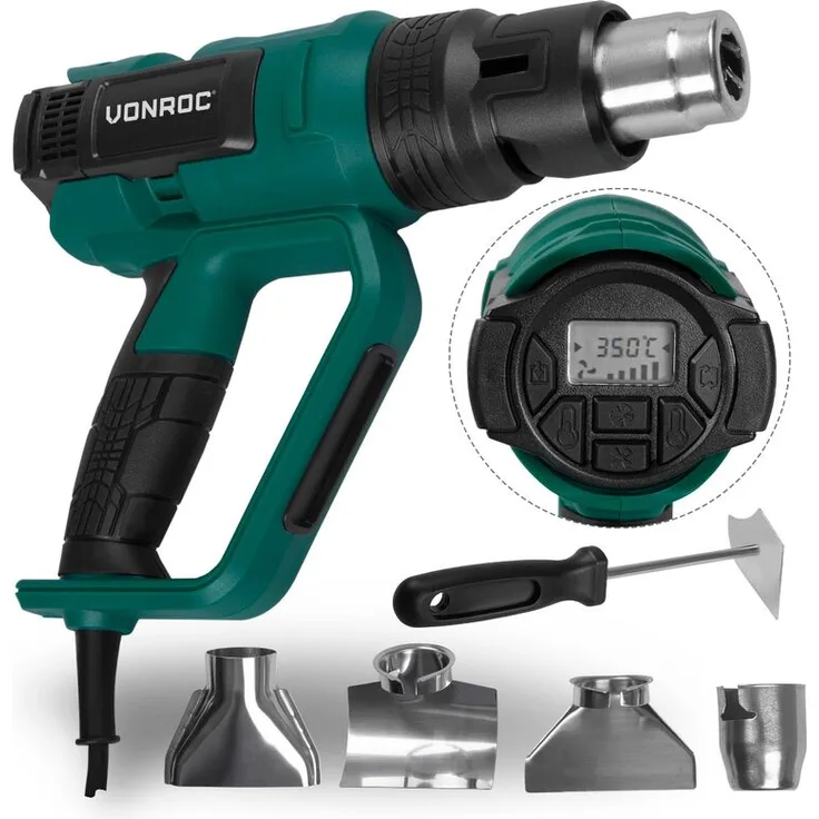 Heißluftpistole| Farbabbrenner 2000W – 60 Temperaturstufen (50°C - 650°C) & 5 Gebläsestufen (250 – 500L-min) – Incl. Zubehör und Aufbewahrungstasche