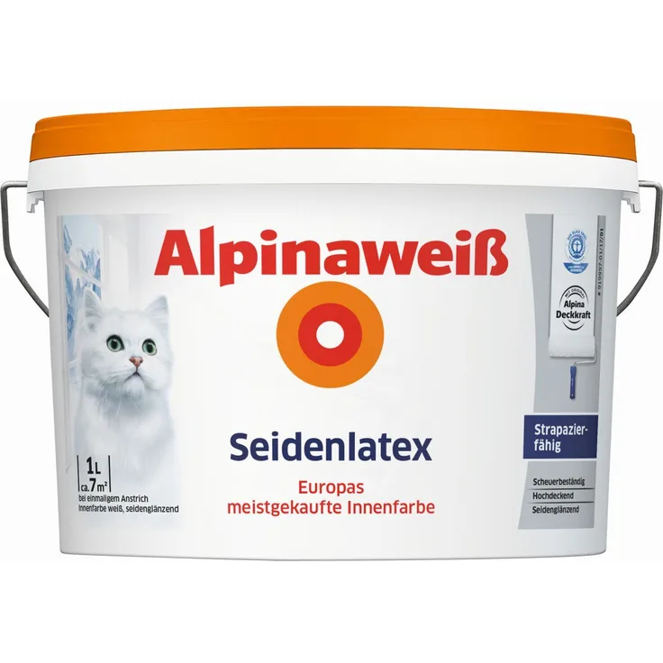 Alpina Weiß Seidenlatex 1L,2,5L,5L,10L > Latexfarbe für strapazierfähige Wände 10 Liter - Alpina Farben