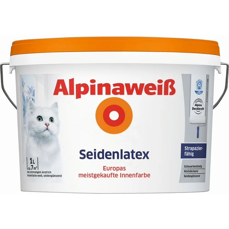 Alpina Weiß Seidenlatex 1L,2,5L,5L,10L > Latexfarbe für strapazierfähige Wände 10 Liter - Alpina Farben – Bild 1
