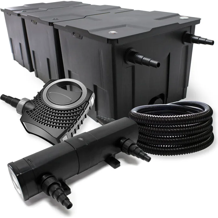 WilTec Filter Set aus Bio Teichfilter bis 90000l, UVC Teichklärer mit 36W, 80W Pumpe und 25m Schlauch