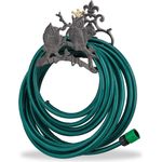 Relaxdays Gartenschlauchhalter, Gusseisen, Eule, mit Motiv, Schlauchhalter, H x B x T 23 x 24 x 15 cm, grau