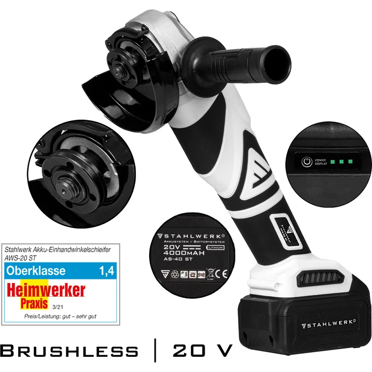 STAHLWERK Brushless Akku Winkelschleifer AWS-20 ST 20V-4Ah – Bild 1