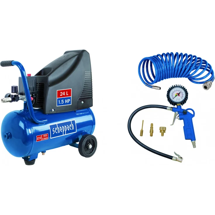 Scheppach Kompressor HC25o, 24 L, mit 13-teiligem Zubehörset und Schlauch