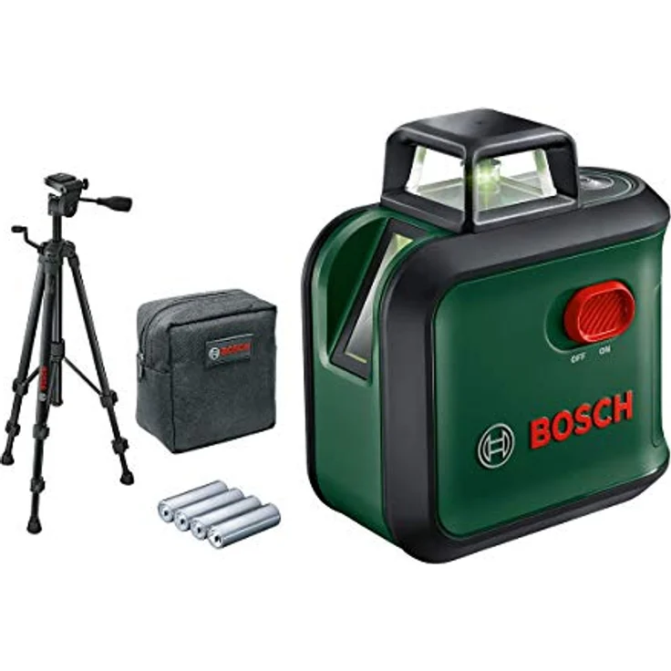 Bosch Kreuzlinienlaser AdvancedLevel 360 (Stativ, Arbeitsbereich: bis 24 m, selbstnivellierend bis ± 4°, grüner Laser, 4x AA-Batterien, im Karton)
