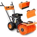 FUXTEC Benzin Kehrmaschine Set FX-KM196-SET3 mit Schneeschild und Kehrgutsammelbehälter FX-KM196-SET3