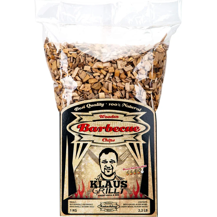 Axtschlag Räucherchips Klaus grillt, 1000 g XXL Spezial-Mix sortenreine Wood Chips für ein besonderes Rauch- und Geschmackserlebnis, für alle Grills geeignet – Bild 1
