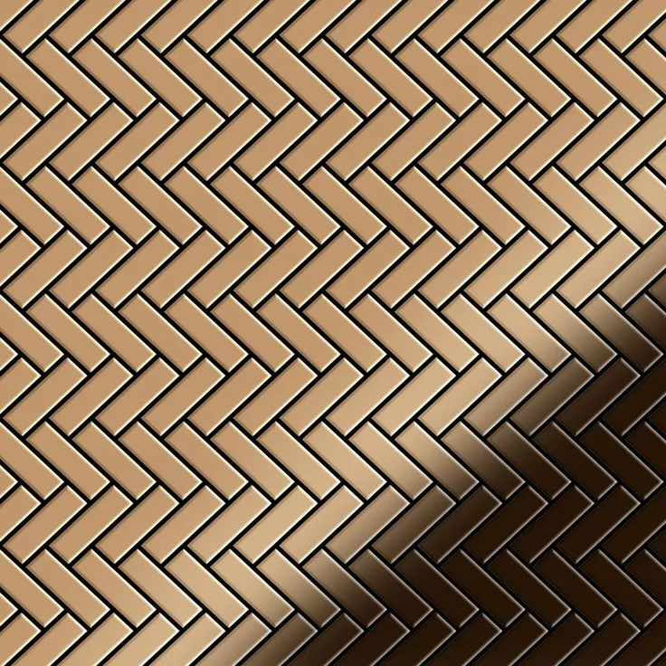Mosaik Fliese massiv Metall Titan hochglänzend in kupfer 1,6mm stark ALLOY Herringbone-Ti-AM 0,85 m2