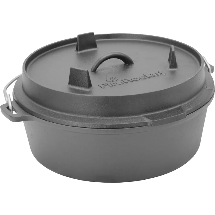 FireRocket Dutch Oven 6qt 5,5L ohne Füße Premium Gusseisen Schmortopf Gusstopf Feuertopf Bräter eingebrannt niederländischer Kochtopf – Bild 1
