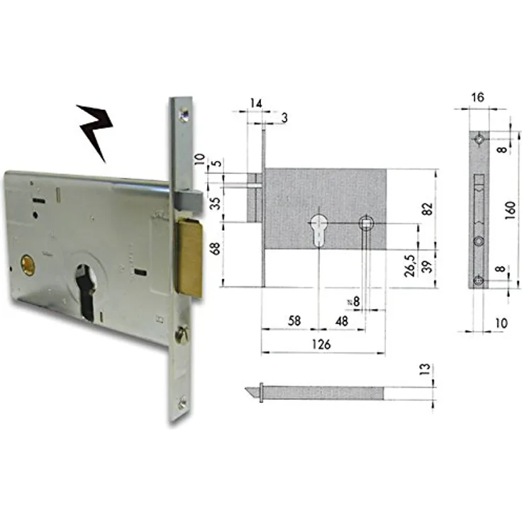 Cisa 11560–10 Elektrische Lock für Gate 14010, rechts Eintrag, 60 mm