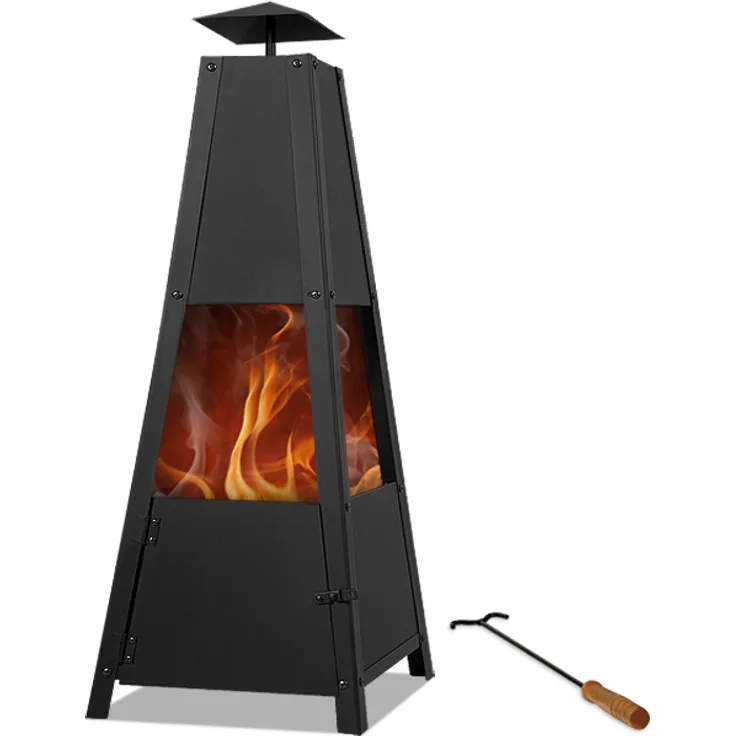 Deuba Feuerstelle Pyramide Schürhaken Rauchabzug verschließbare Tür stabiler Stand Terrassenofen Feuerkorb