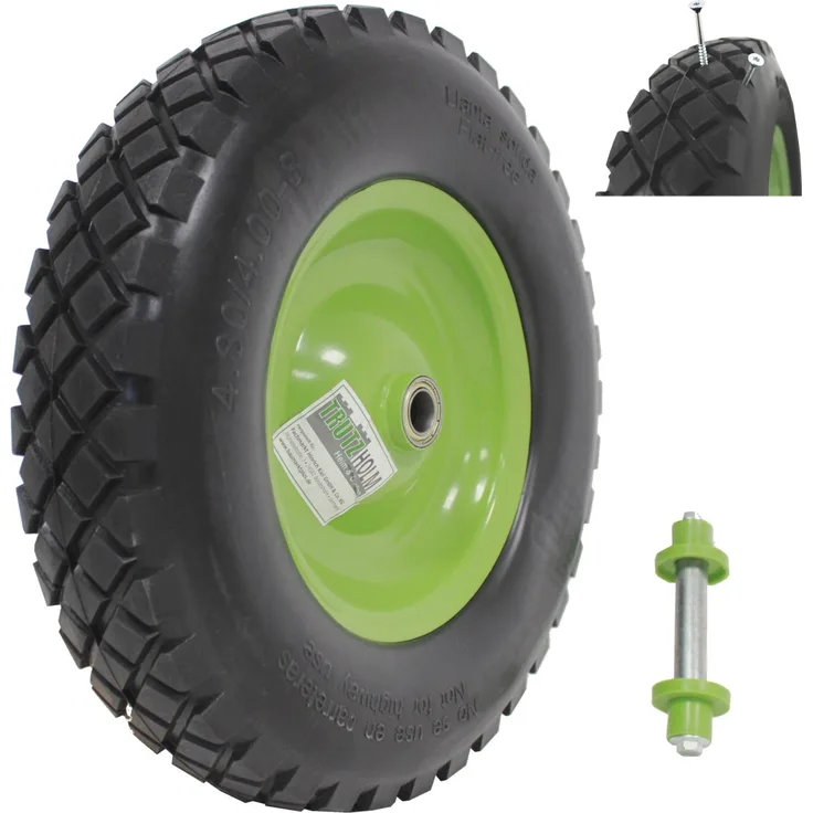 Schubkarrenrad grün/Schwarz Vollgummi 4.80/4.00-8 + Achse Ersatzrad Reifen Schiebkarre PU