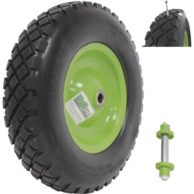 Schubkarrenrad grün/Schwarz Vollgummi 4.80/4.00-8 + Achse Ersatzrad Reifen Schiebkarre PU