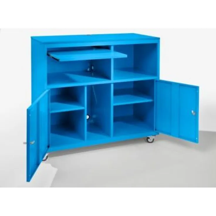 Certeo - Computerschrank | Fahrbar | HxBxT 1184 x 1180 x 590 mm | Lichtblau | QUIPO
