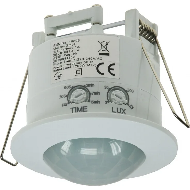 Chilitec Deckenbewegungsmelder Einbau Bewegungsmelder Deckeneinbau 360 Grad Deckenmontage 6m Weiß