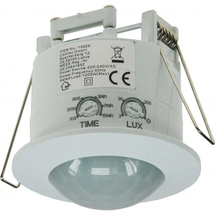 Chilitec Deckenbewegungsmelder Einbau Bewegungsmelder Deckeneinbau 360 Grad Deckenmontage 6m Weiß