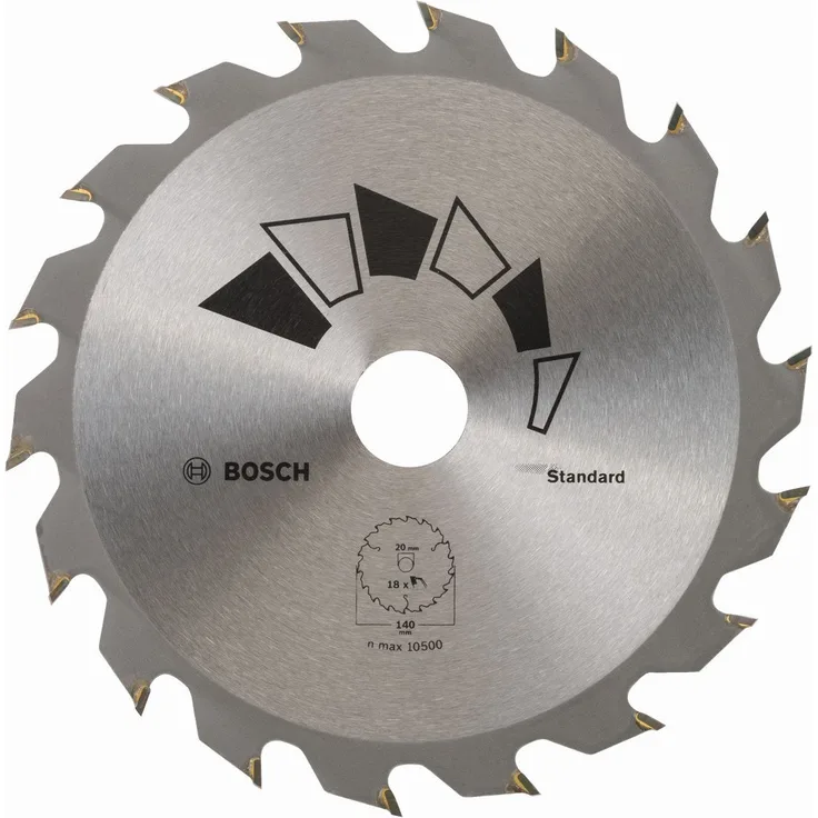 Bosch 2609256B54 Standard-Sägeblatt, 18 Zähne, rund, 140 mm Durchmesser, Bohrung-Bohrung mit Reduktionsring: 20-12, 75-10, Schnittbreite: 2,2 mm